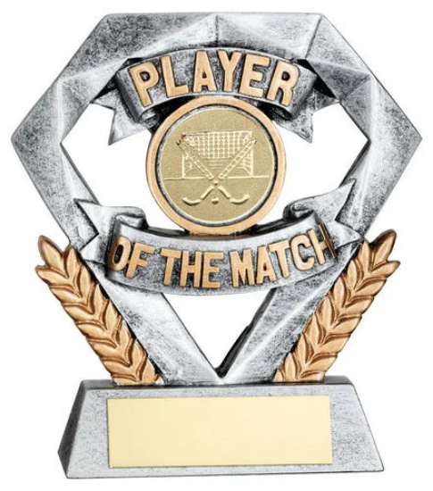 PEW/GOLD PLAYER OF THE MATCH MINI DIAMOND WITH HOCKEY INSERT & PLATE - 4in
