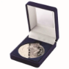 BLUE VELVET BOX AND 50mm MEDAL HOCKEY TROPHY SILVER - 3.5in