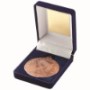 BLUE VELVET BOX AND 50mm MEDAL HOCKEY TROPHY BRONZE - 3.5in