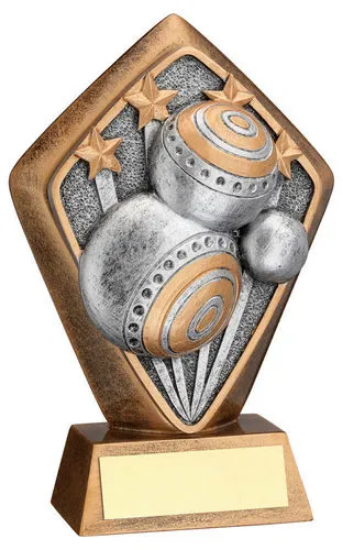 BRZ/GOLD DIAMOND HOLDER WITH LAWN BOWLS DISC WITH PLATE - 5.25in