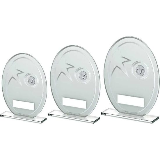 WHITE/SILVER PRINTED GLASS OVAL WITH LAWN BOWLS INSERT AND PLATE