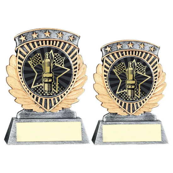 PEW/GOLD 5 STAR HOLDER WITH VINYL MOTOR SPORT INSERT & PLATE