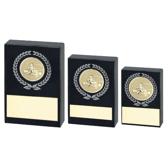 BLACK MARBLE WITH SILV/GOLD WREATH, GO KART INSERT AND PLATE