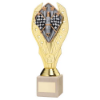 GOLD PLASTIC HOLDER + MOTOR SPORT DISC ON CREAM MARBLE TROPHY (1in CEN) - 7.75in
