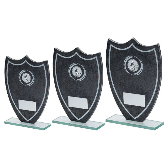 STONE EFFECT GLASS SHIELD WITH ANGLING CENTRE AND PLATE