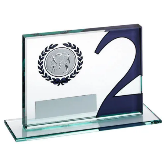 JADE GLASS PLAQUE WITH MULTI ATHLETICS INSERT AND PLATE SILVER 2ND - 3.25 x 4in