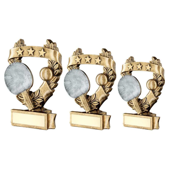 BRZ/PEW/GOLD TABLE TENNIS 3 STAR WREATH AWARD WITH PLATE