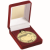 RED VELVET BOX AND 50mm MEDAL TABLE TENNIS TROPHY GOLD - 3.5in