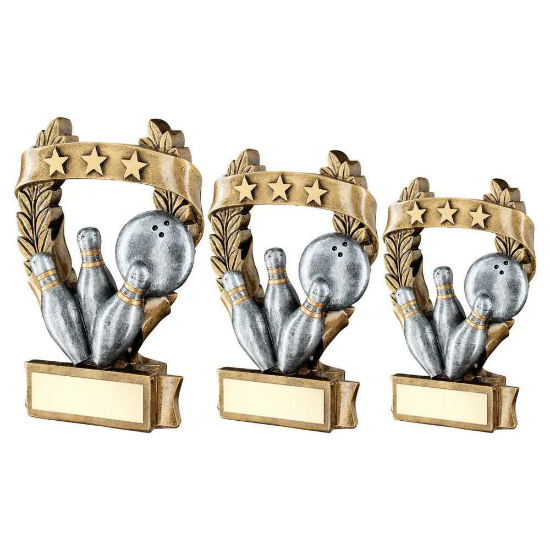 BRZ/PEW/GOLD TEN PIN 3 STAR WREATH AWARD WITH PLATE