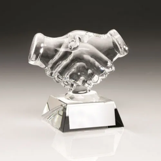 CLEAR GLASS HANDSHAKE WITH PLATE - 4.25in