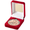 RED VELVET BOX AND 50mm HORSE MEDAL TROPHY MATT SILVER/BRONZE - 3.5in