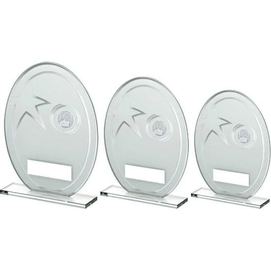 WHITE/SILVER PRINTED GLASS OVAL WITH GAELIC FOOTBALL INSERT AND PLATE