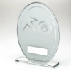 WHITE/SILVER PRINTED GLASS OVAL WITH GAELIC FOOTBALL INSERT AND PLATE - 6.5in