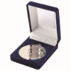 BLUE VELVET BOX AND 50mm MEDAL SWIMMING TROPHY SILVER - 3.5in