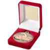RED VELVET BOX AND 50mm SWIMMING MEDAL TROPHY MATT SILVER/BRONZE - 3.5in
