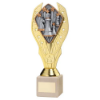 GOLD PLASTIC HOLDER + CHESS DISC ON CREAM MARBLE TROPHY (1in CEN) - 10in