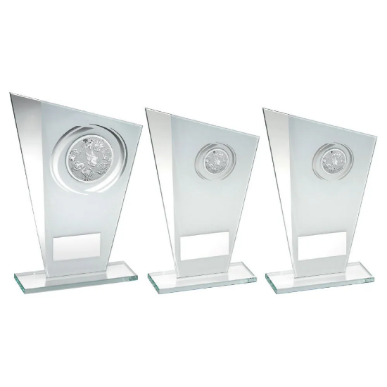 WHITE/SILVER PRINTED GLASS PLAQUE WITH DOG INSERT WITH PLATE