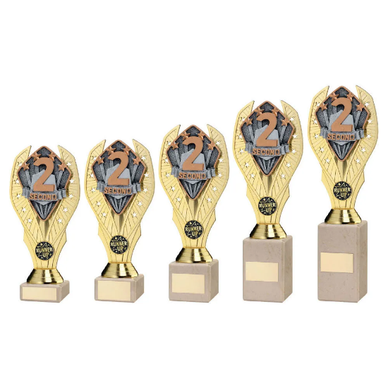 GOLD PLASTIC HOLDER + SECOND DISC ON CREAM MARBLE TROPHY (1in CEN)