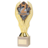 GOLD PLASTIC HOLDER + SECOND DISC ON CREAM MARBLE TROPHY (1in CEN) - 10in