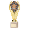 GOLD PLASTIC HOLDER + WINNER DISC ON CREAM MARBLE TROPHY (1in CEN) - 7.75in