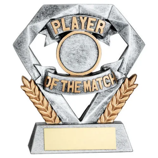 PEW/GOLD PLAYER OF THE MATCH MINI DIAMOND WITH PLATE (1in CEN) - 4in