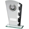JADE/BLK/SILV GLASS PLAQUE WITH SILV/BLK TRIM TROPHY (1in CENTRE) - 7.25in