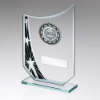 JADE/BLK/SILV GLASS STAR PLAQUE WITH SILV/BLK TRIM TROPHY - (1in CEN) - 6.5in