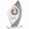 JADE/BLUE/SILVER SAIL GLASS WITH SILV/BLK WREATH TRIM TROPHY (1in CEN) - 9.5in