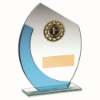 JADE/BLUE GLASS WITH GOLD TRIM TROPHY (1in CENTRE) - 7in