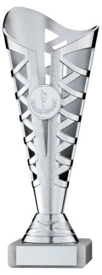 SILVER PLASTIC TITAN CUP ASSEMBLED ON MARBLE (1in CEN) - 8.75in