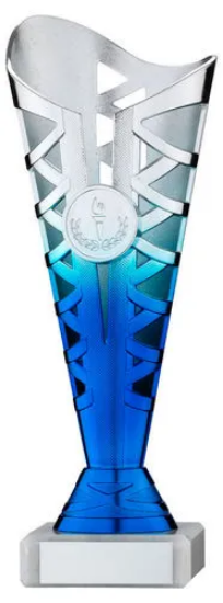 SILVER/BLUE PLASTIC TITAN CUP ASSEMBLED ON MARBLE (1in CEN) - 8.75in