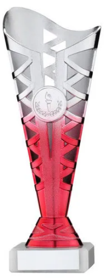 SILVER/PINK PLASTIC TITAN CUP ASSEMBLED ON MARBLE (1in CEN) - 8.75in