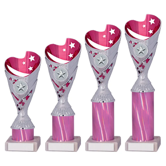 PINK/SILVER PLASTIC SABRE CUP ASSEMBLED ON MARBLE (1in CEN)