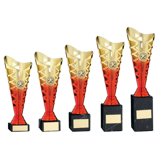 GOLD/ PLASTIC TITAN CUP ON BLACK MARBLE ASSEMBLED TROPHY (1in CEN)