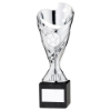 SILVER PLASTIC SABRE CUP ON BLACK MARBLE ASSEMBLED TROPHY (1" CEN) - 9in