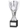 SILVER PLASTIC FLASH CUP ON BLACK MARBLE ASSEMBLED TROPHY (1" CEN) - 8in