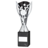 SILVER/BLK PLASTIC FLASH CUP ON BLK MARBLE ASSEMBLED TROPHY (1" CEN) - 8in