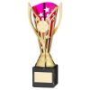 GOLD/PURPLE PLASTIC FLASH CUP ON BLK MARBLE ASSEMBLED TROPHY (1" CEN) - 8in