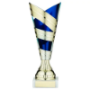 GOLD/BLUE PLASTIC V STEM TROPHY CUP WITH PLATE - 8.25in
