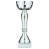 SILVER TROPHY CUP WITH GOLD WREATH AND PLATE - 7.5in