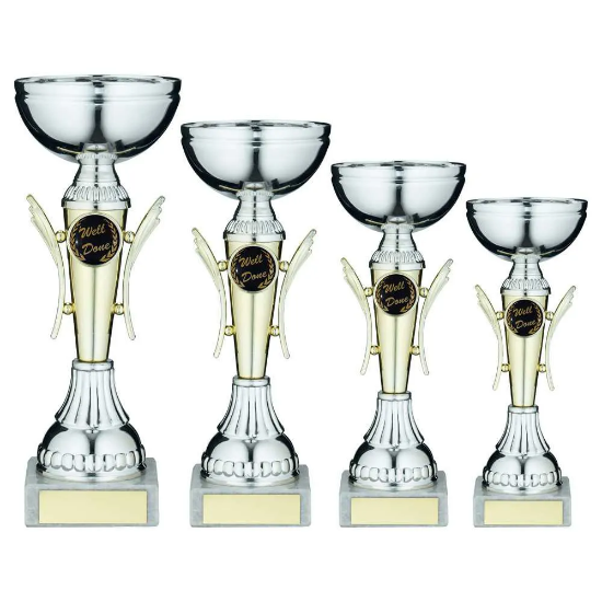 SILVER/GOLD WINGED TROPHY CUP WITH PLATE (1in CENTRE)