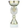 GOLD/MATT SILVER TROPHY CUP WITH PLATE (1in CENTRE) - 8.75in