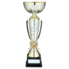 GOLD/MATT SILVER 3 STRIPE TROPHY CUP WITH PLATE (2in CENTRE) - 14.25in
