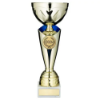 GOLD/BLUE TROPHY CUP WITH PLATE (2in CENTRE) - 13.5in
