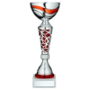 SILVER/RED TROPHY CUP WITH PLATE - 13in