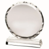 CLEAR GLASS CIRCLE WITH FACETED EDGE ON BASE  (25mm THICK) - 10in