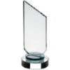 CLEAR GLASS PLAQUE WITH BLACK NECK AND ROUND BASE - 8.75in