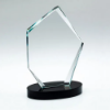 CLEAR GLASS OFFSET DIAMOND PLAQUE ON BLACK BASE (15mm THICK) - 7.75in