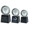 CLEAR GLASS GOLF CIRCLE WITH IMAGE ON BLACK PLINTH