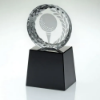 CLEAR GLASS GOLF CIRCLE WITH IMAGE ON BLACK PLINTH - 4.25in